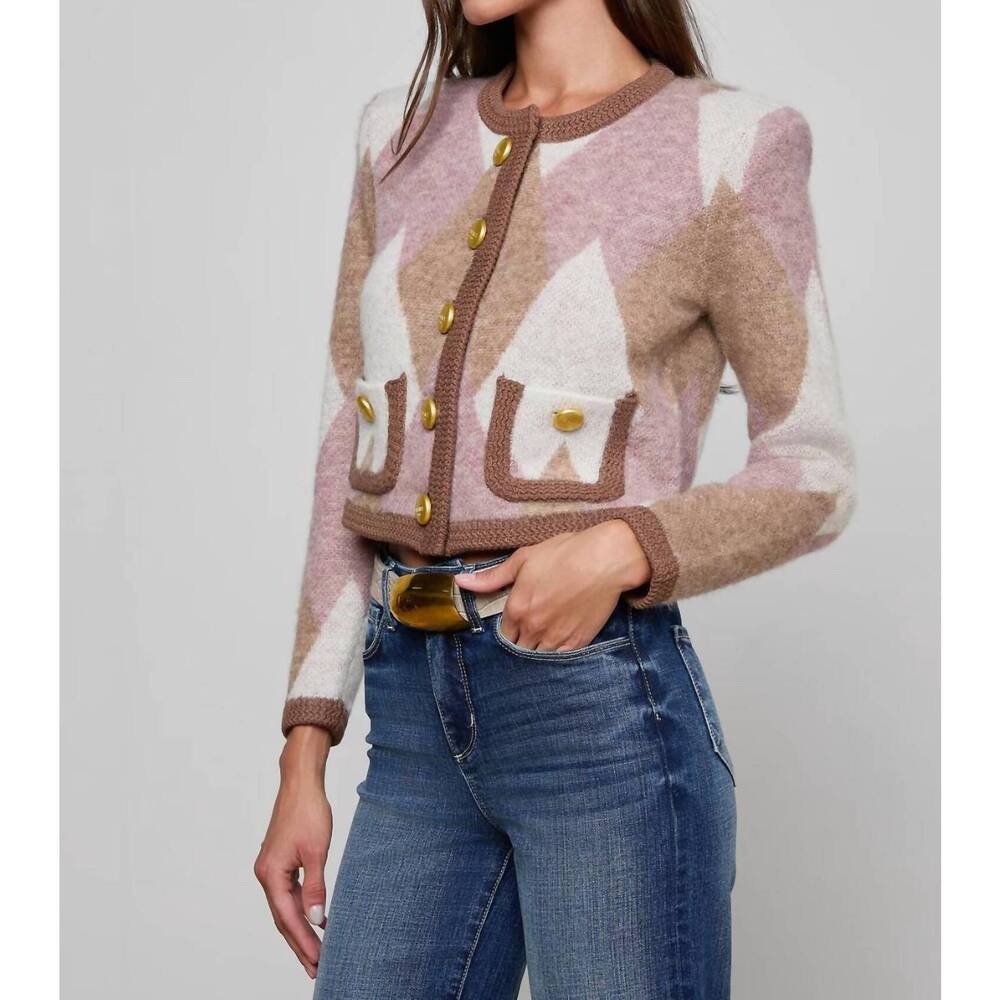 NEW L'AGENCE siobhan cardigan in natural mauve - Picture 3 of 6